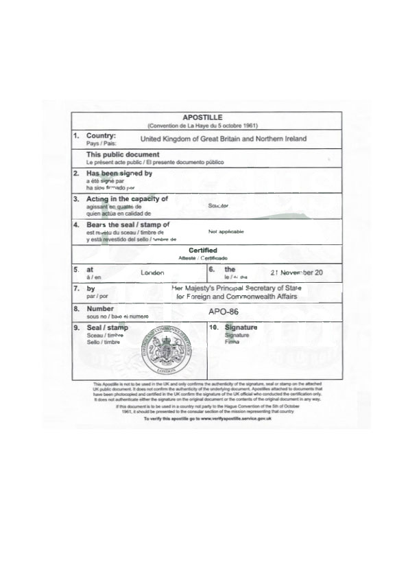 Apostille – Sample Document